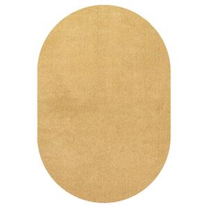 Haze Solid Low-Pile Mustard 3 ft. x 5 ft. Oval Area Rug
