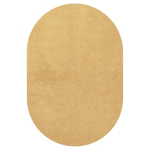 Haze Solid Low-Pile Mustard 4 ft. x 6 ft. Oval Area Rug