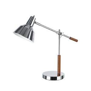 24-1/2 in. Chrome Desk Lamp with Metal Lamp Shade and Wood Accents