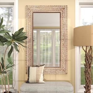 59 in. x 36 in. Intricately Carved Rectangle Framed Brown Floral Wall Mirror