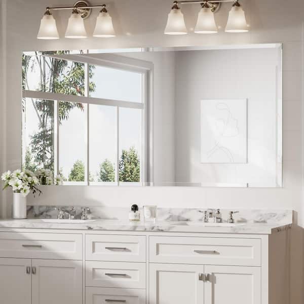 72 in. W x 36 in. H Rectangular Beveled Frameless Wall Mount Bathroom Vanity Mirror Decorative Wall Accent Mirror
