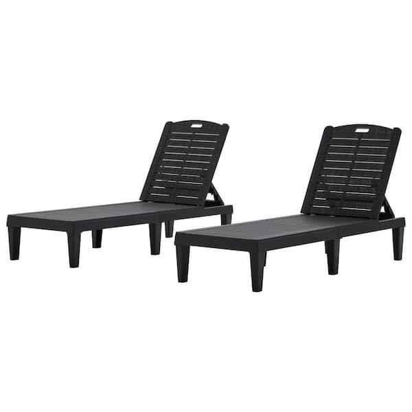 2-Piece Resin Outdoor Chaise Lounges with Adjustable Backrest, Pool Lounge Chairs Outdoor Chaise Lounge Chair Set, Black