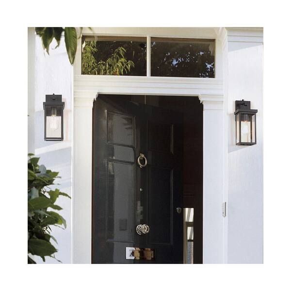 KAWOTI 14.25 in. 1-Light Black Hardwired Outdoor Wall Light Dusk