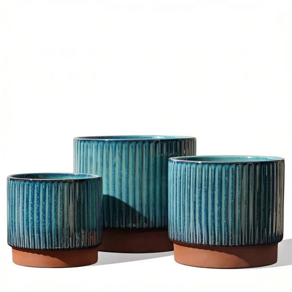 Hcman 3-Pack Stripe Ceramic Plant Pots Set, Planters with Drainage ...