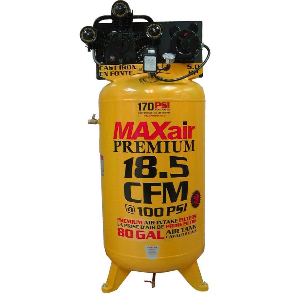 Maxair C5180V1-MAP, 5 HP, Single-Stage Comp, 80 gal, Vertical, 170 psi, 18.5 CFM, 1-Phase 208-230V