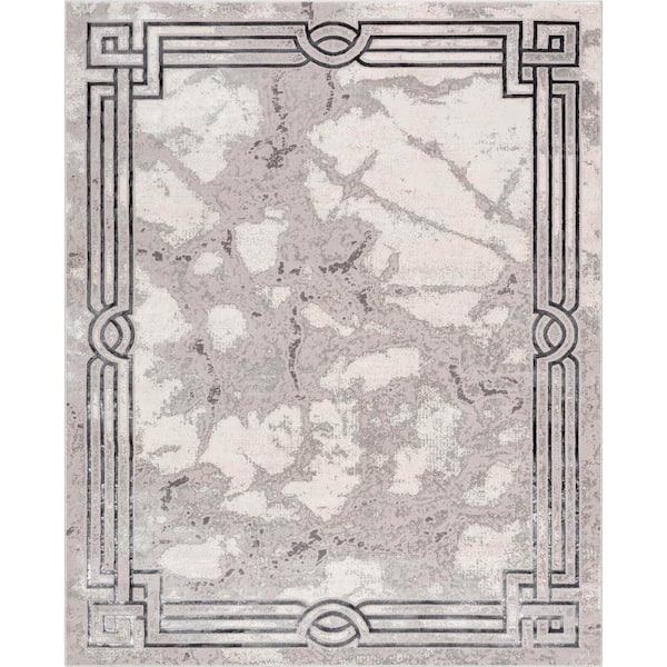 Well Woven Fairmont Huntington Retro Marble Border Black 5 ft. 3 in. x 7 ft. 3 in. Glam Area Rug