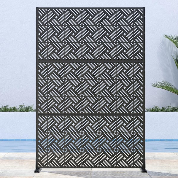 Lirago 72 in. H x 47 in. W Outdoor Metal Privacy Screen Garden Fence Rectangular Pattern Wall Applique in Black