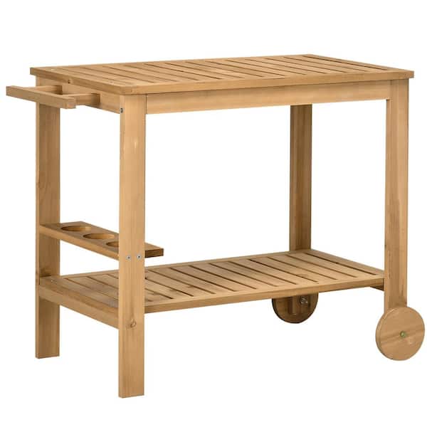 Unbranded Outsunny Outdoor Wood Rolling Home Bar and Serving Cart with 2-Shelves, Natural