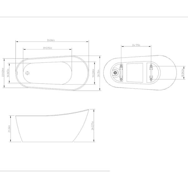Freestanding 59.1 in. Fiberglass Flatbottom Modern Stand Alone Non-Whirlpool Bathtub in Glossy White