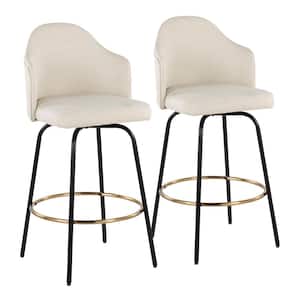 Ahoy Claire 41.25 in. Cream Fabric Bar Height Bar Stool with Round Gold Footrest (Set of 2)