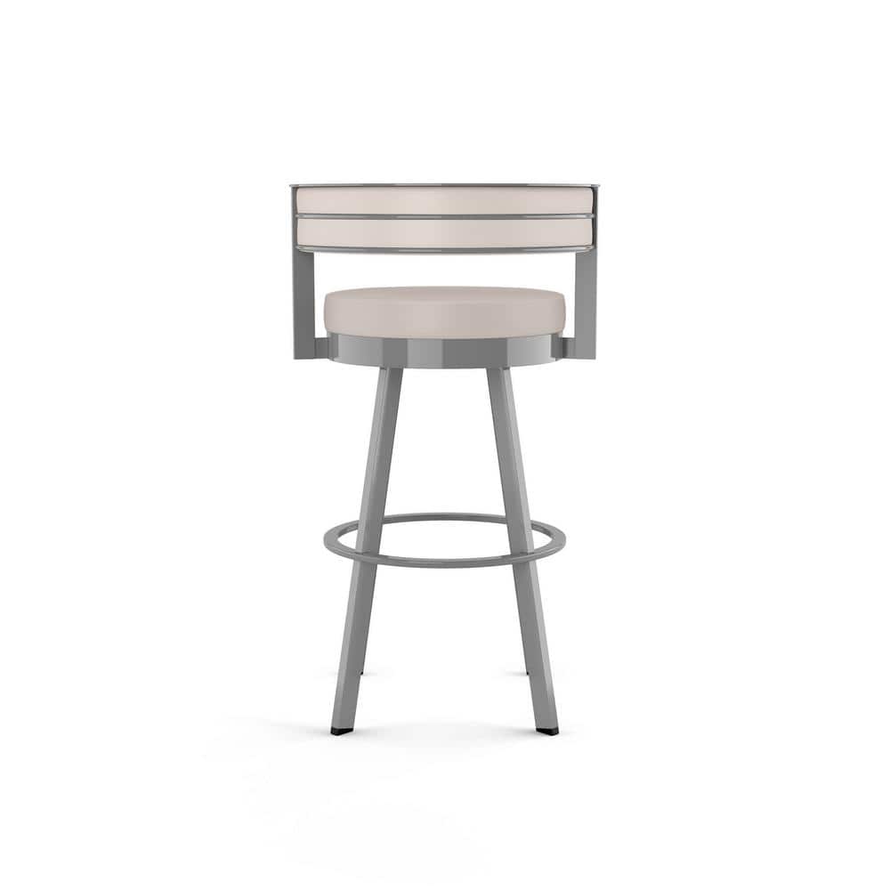 Beige Faux Leather Swivel Bar Stool with Metallic Frame
