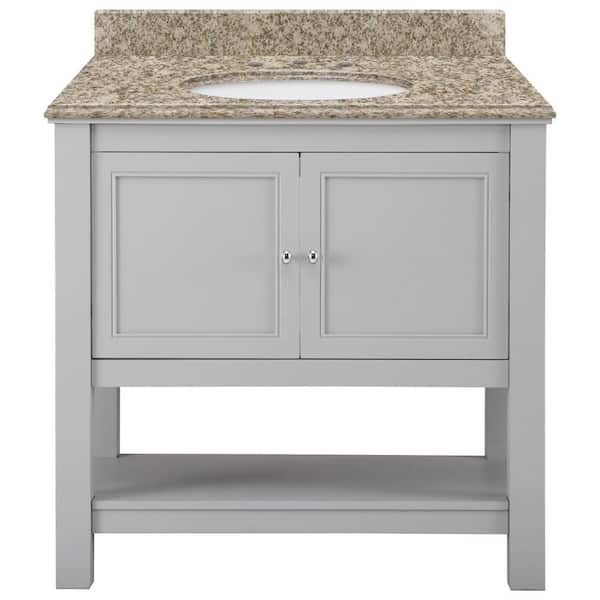 Home Decorators Collection Gazette 37 in. W x 22 in. D x 35 in. H Single Sink Freestanding Bath Vanity in Grey with Golden Hill Granite Top