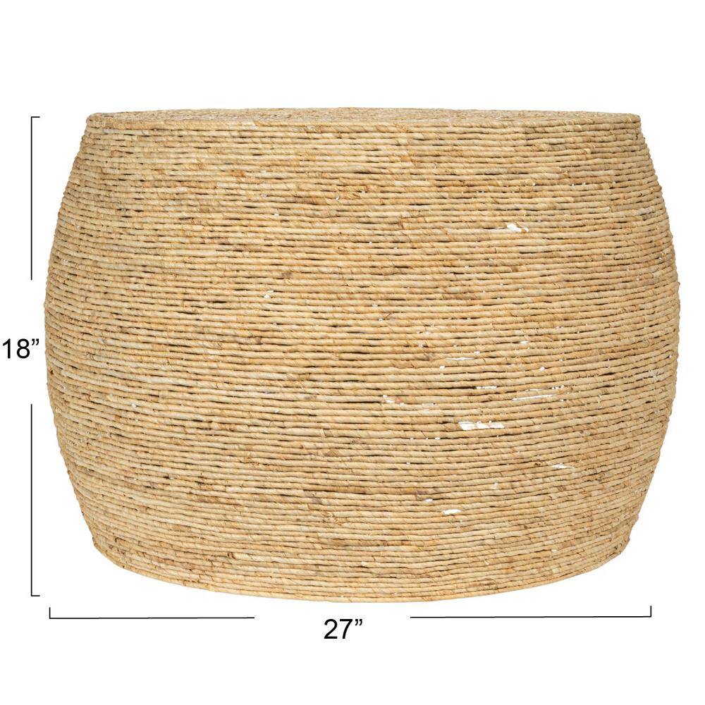 Natural Handwoven Corn Rope Round Barrel Coffee Table