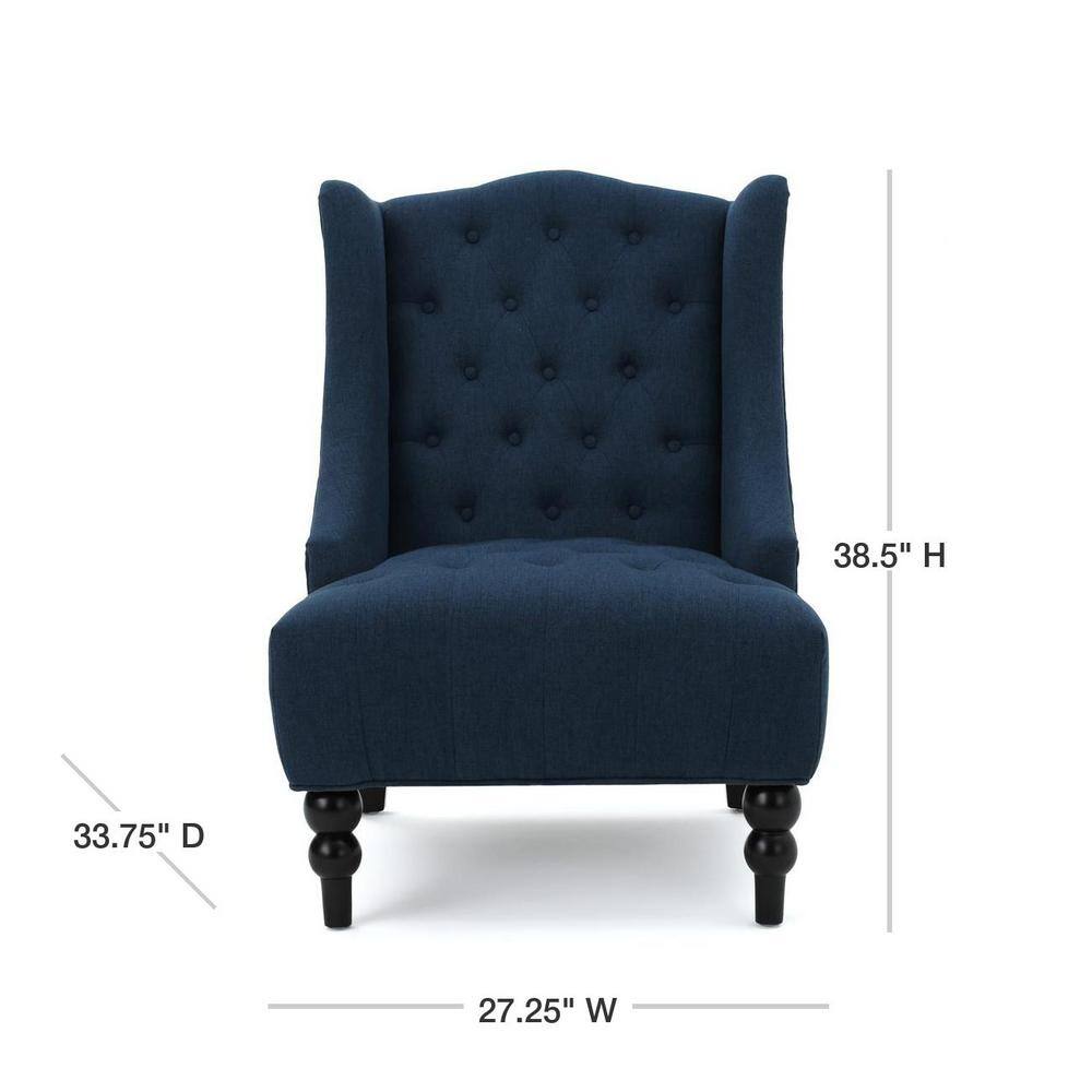 Toddman High Back Blue Tufted Accent Chair with Wood Legs