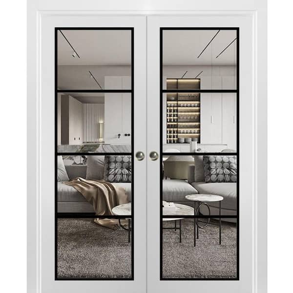 Sartodoors 72 in. x 80 in. 2 Panel White Finished MDF Sliding Door with Hardware