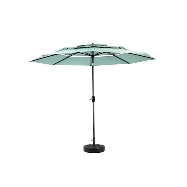 Unbranded 10 ft. Aluminium Market Patio Umbrella 3-Tier Auto-Tilt Umbrella, in Light Green for Backyard, Poolside, Lawn and Garden