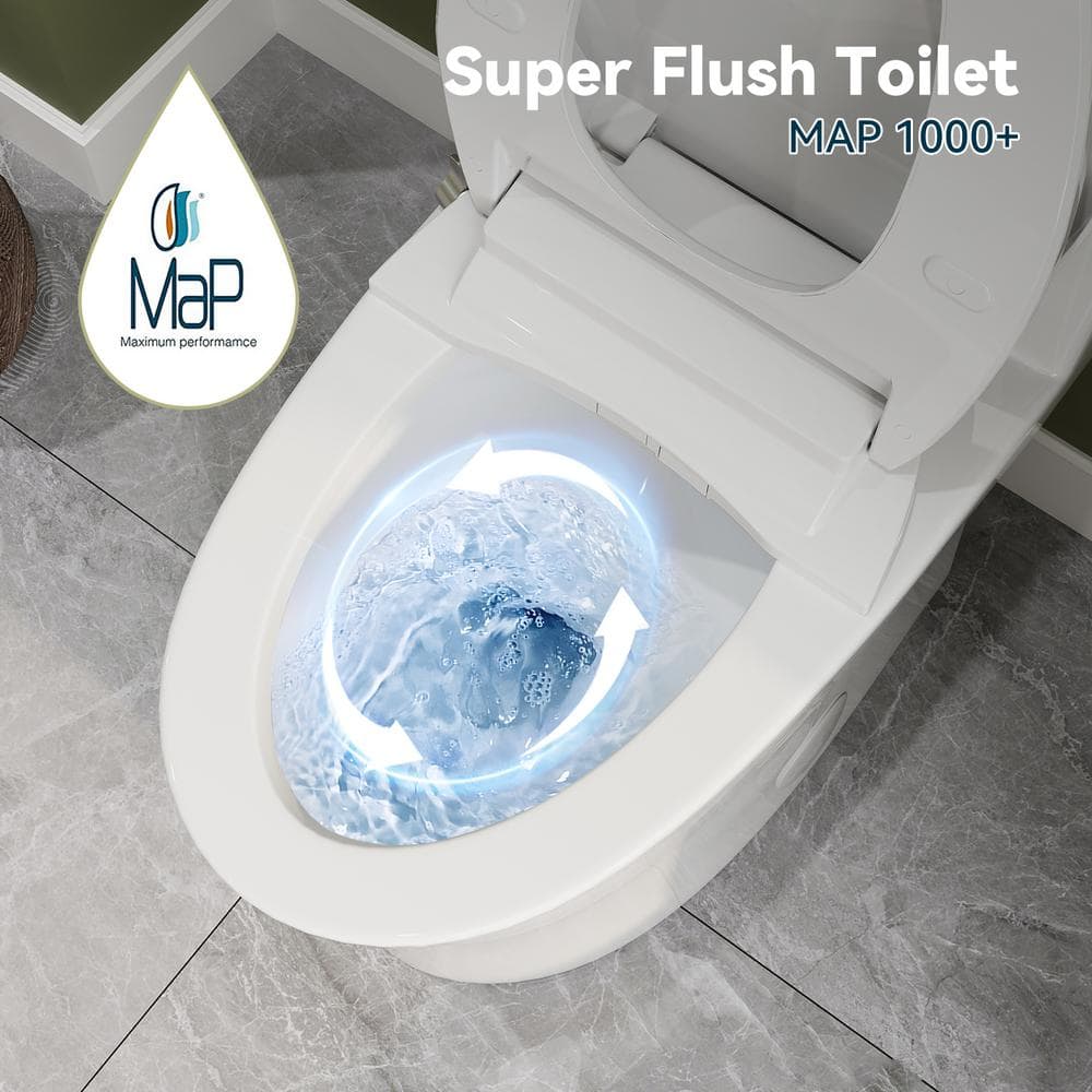 White Porcelain Elongated Dual Flush ADA Toilet with Bidet Seat