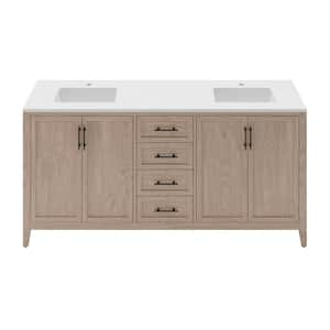 Silas 72 in. Double Sink Freestanding Vanilla Oak Bath Vanity with White Quartz Top and Ceramic Sink Assembled