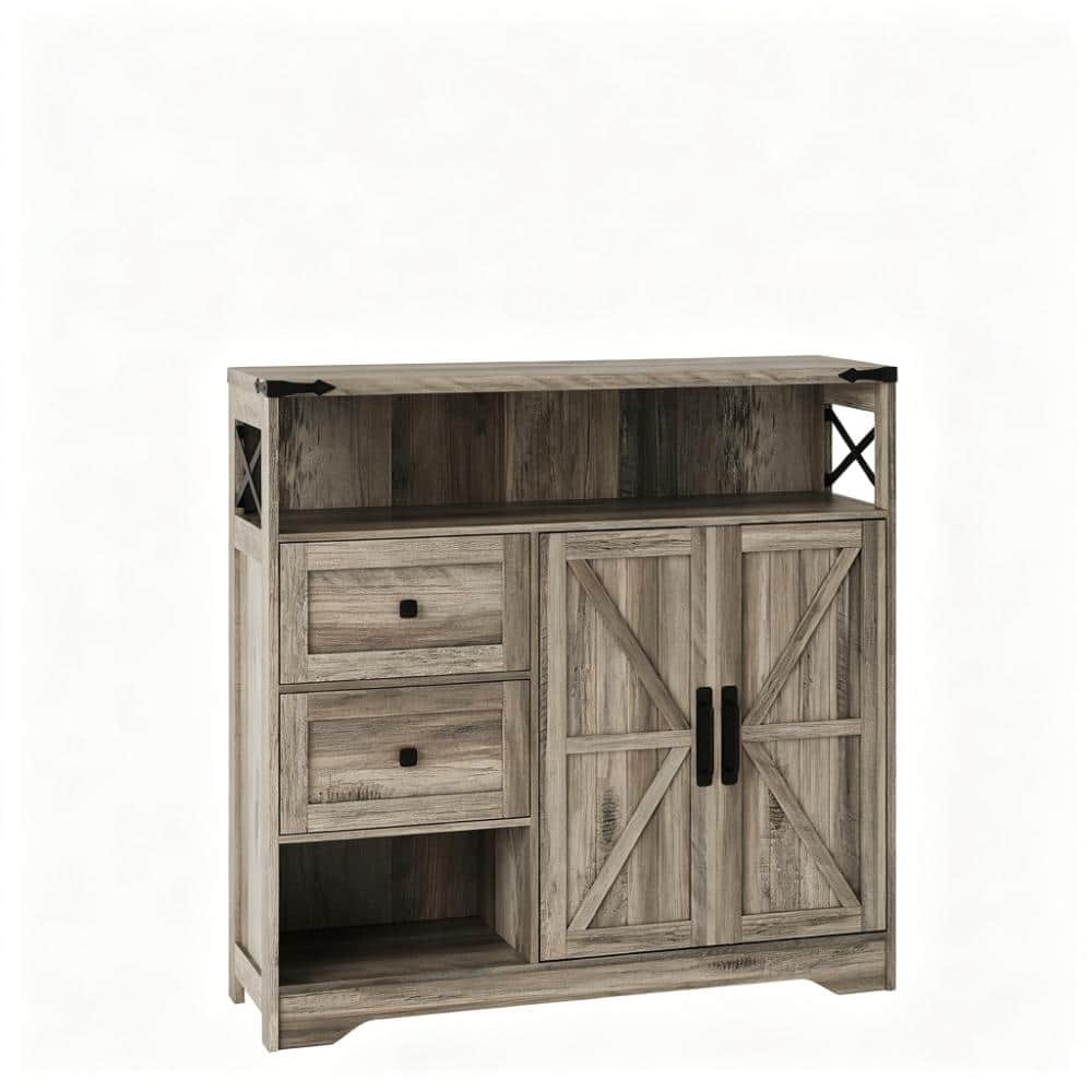 38.5 in. W x 37.5 in. H Rectangular Wood Medicine Cabinet without Mirror in Gray with Drawers and Open Storage
