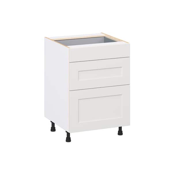 Roseland 24 in. W x 24 in. D x 34.5 in. H Assembled Shaker Drawer Base Kitchen Cabinet in Warm White with 3 Drawers