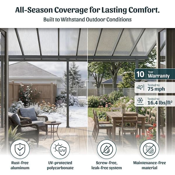 Feria 10 ft. x 34 ft. Gray/Clear Aluminum Patio Cover