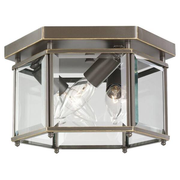 Generation Lighting Bretton 10 in. 3-Light Bronze Traditional Classic Flush Mount with Clear Glass Panels
