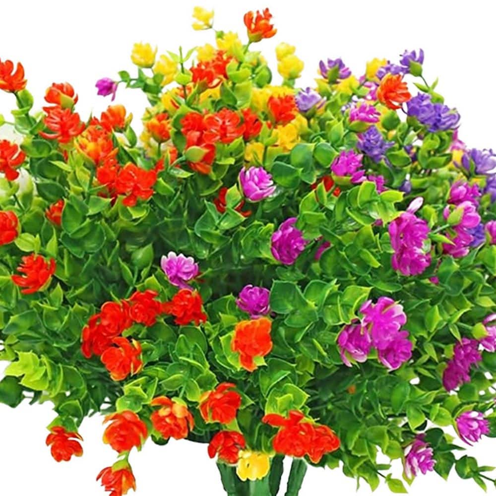 花卉幅20 9.8 in. Green Multi-Color Outdoor Artificial Shrub Pack 20-Pack