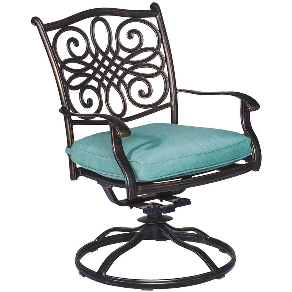 Bronze Cast-Aluminum Outdoor Bistro Set with Blue Cushions