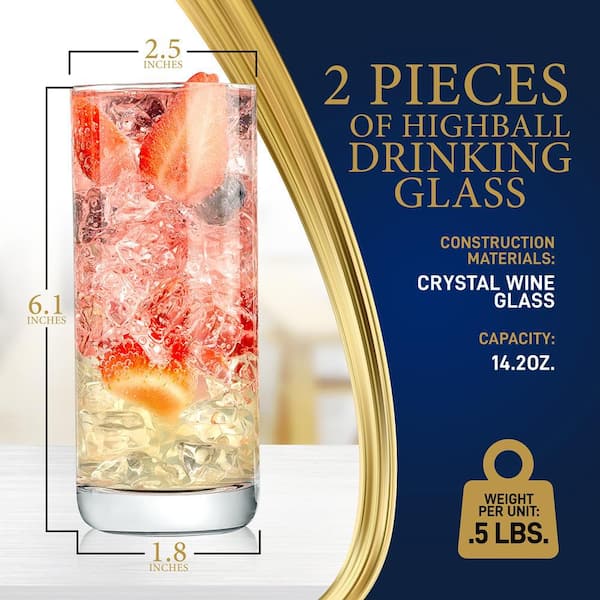 Nutrichef 2 Pcs. Of Highball Drinking Glass - Heavy Base And Tall