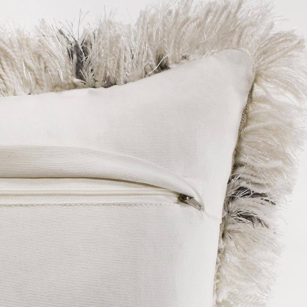 20" White and Black Diamond Shag Throw Pillow