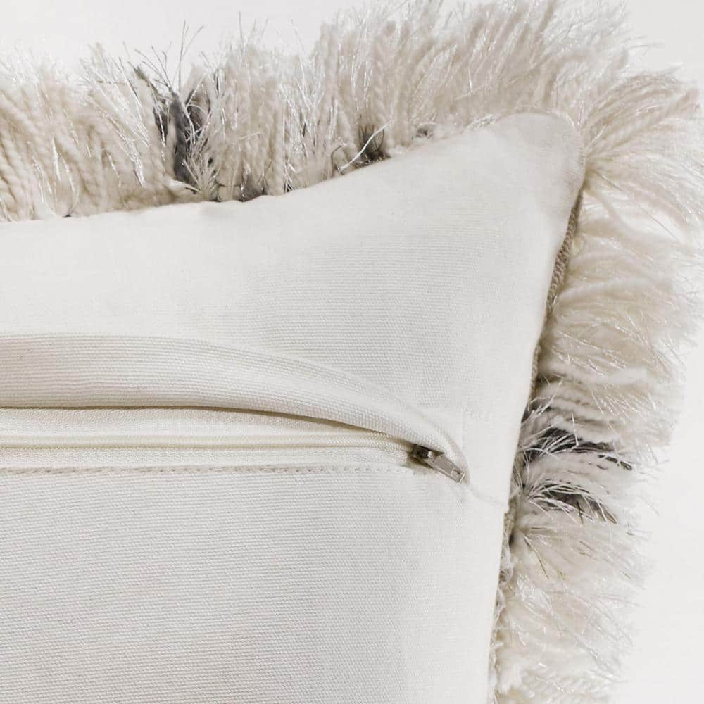 20" White and Black Diamond Shag Throw Pillow