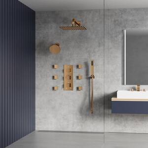 Thermostatic 8-Spray 12 and 6 in. Wall Mount Dual Shower Head and Handheld Shower Head with 6-Jets in Rose Gold