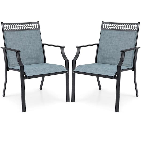 Costway Metal Outdoor Dining Chair with All Weather Breathable Fabric High Backrest in Blue Set of 2 NP11362BL 2 The Home Depot