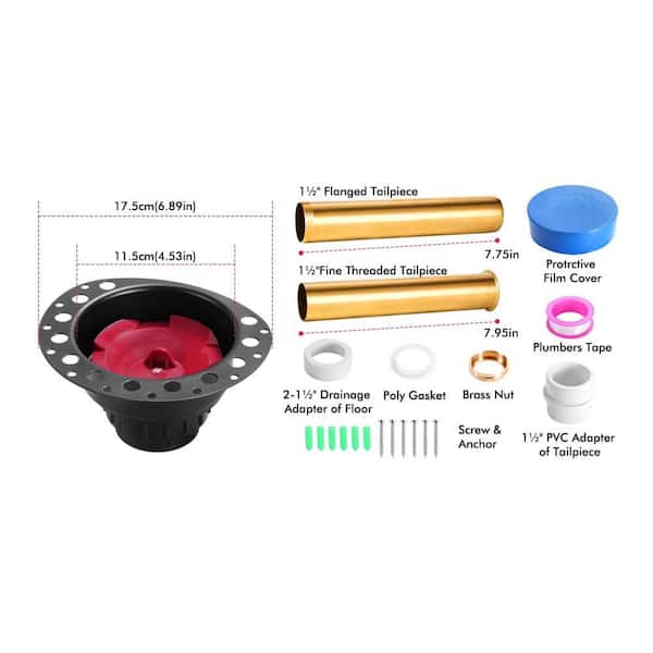 1-Piece Freestanding Tub Drain Rough in Kit in Black, PVC Adapter, Brass Tail Pipes Included, Bathtub Drain Accessory