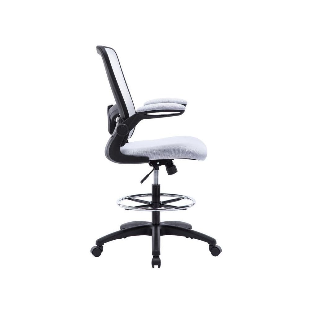 White High Desk Ergonomic Drafting Tall Office Chair for Standing Desk with Flip-Up Arms, Breathable Mesh - Thumbnail 3
