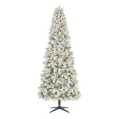 9 ft. Wesley Long Needle Pine Slim Flocked LED Pre-Lit Artificial Christmas with 550 SureBright Warm White Mini Lights