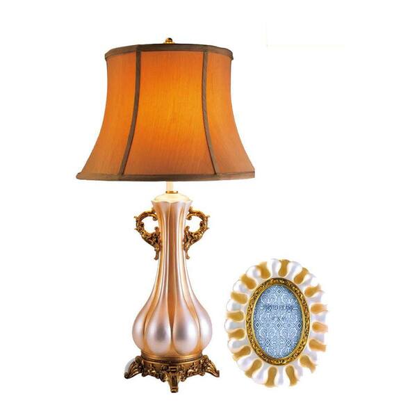 OK LIGHTING 29 in. Antique Brass Table Lamp with Frame Set