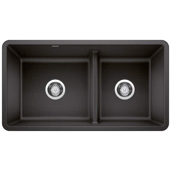 Blanco Precis Undermount Granite 33 in. x 18 in. 60/40 Double Bowl Kitchen Sink in Anthracite