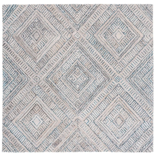 SAFAVIEH Marquee Turquoise/Beige 6 ft. x 6 ft. Diamond Striped Square Area Rug