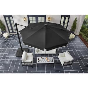 11 ft. Aluminum and Steel Cantilever Patio Umbrella with LED Bars in Black with White Trim