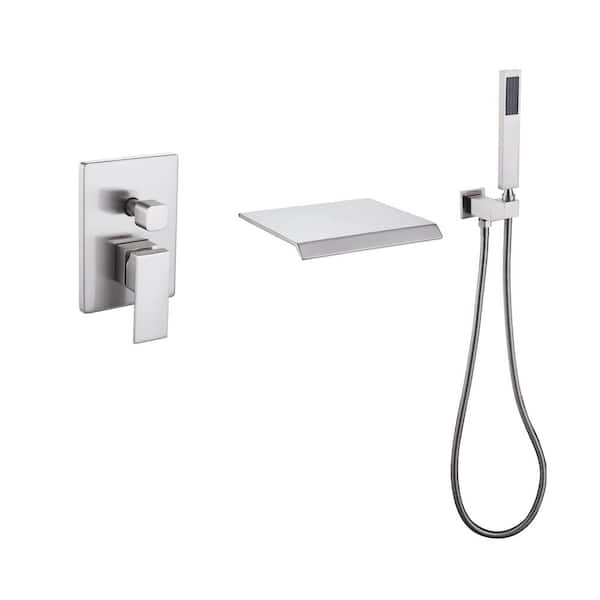 8" Single-Handle Freestanding Tub Faucet Solid Brass Waterfall Wall Mounted Tub Spout with Handshower in Polished Chrome