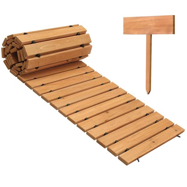 10 ft. Cedar Wood Garden Pathway Outdoor Roll Out Decorative Walkway Weather-Resistant Non-Slip Hardwood