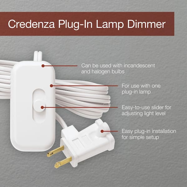 Lutron Credenza Plug In Dimmer For, Lutron Credenza 100 Watt Plug In Lamp Cfl Led Dimmer White