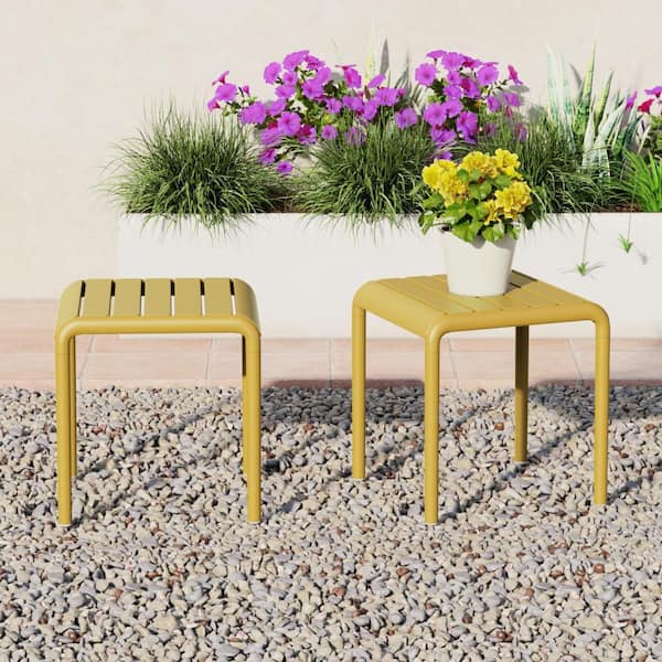 Frond and Form Modern Slatted Outdoor Patio Poly Plastic Side Table (Set of 2), Yellow
