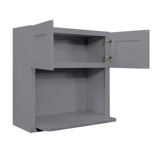 LIFEART CABINETRY Lancaster Gray Plywood Shaker Stock Assembled Wall Microwave Kitchen Cabinet 30 in. W x 30 in. H x 12 in. D