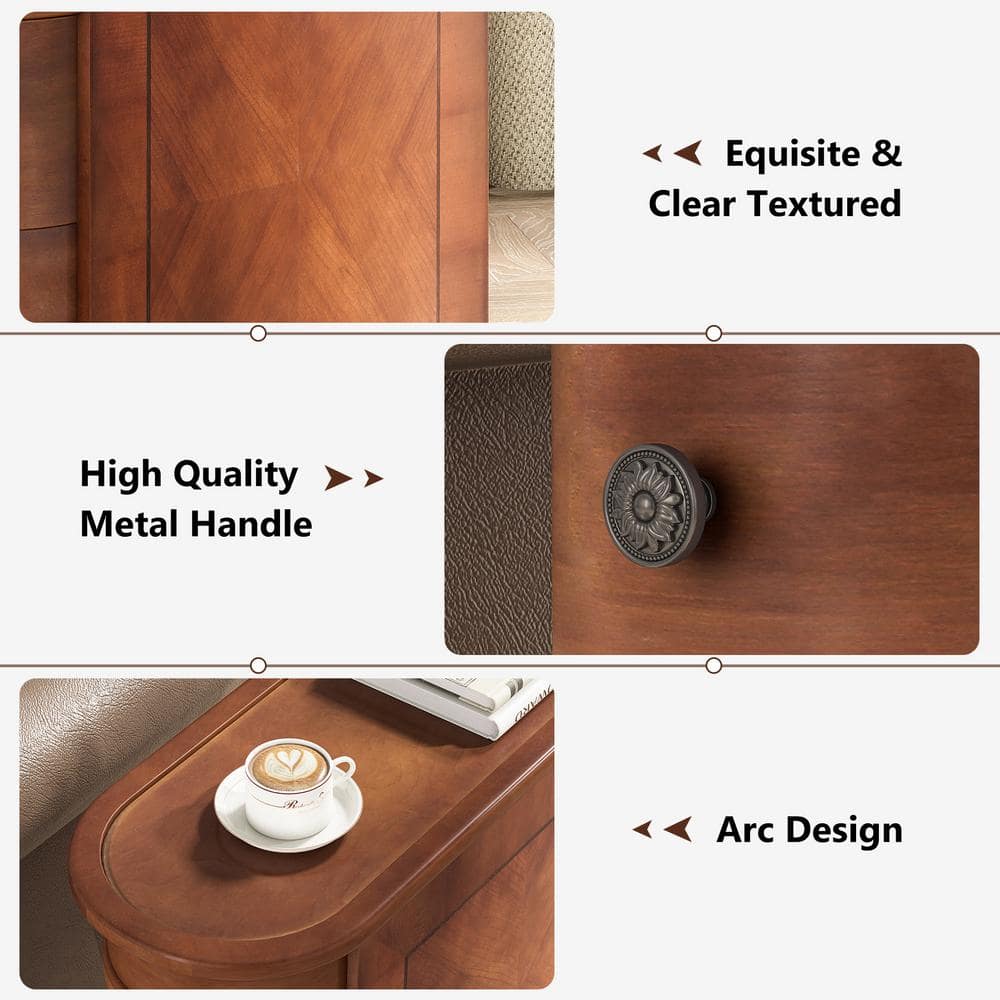 Walnut U-Shaped Wood End Table with Storage
