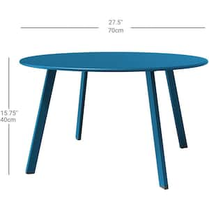 Blue Round Outdoor Coffee Table, Weather Resistant Metal Large Side Table for Balcony, Porch, Deck, Poolside