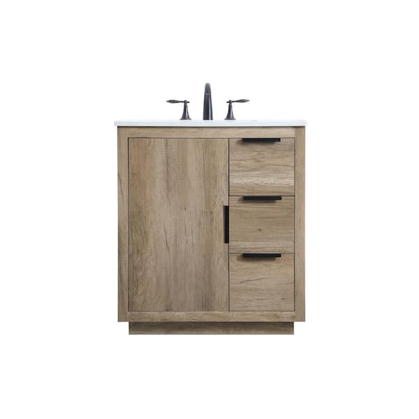 30 in. W x 19 in. D x 34 in. H Bath Vanity in Natural Oak with White Engineered Marble Top