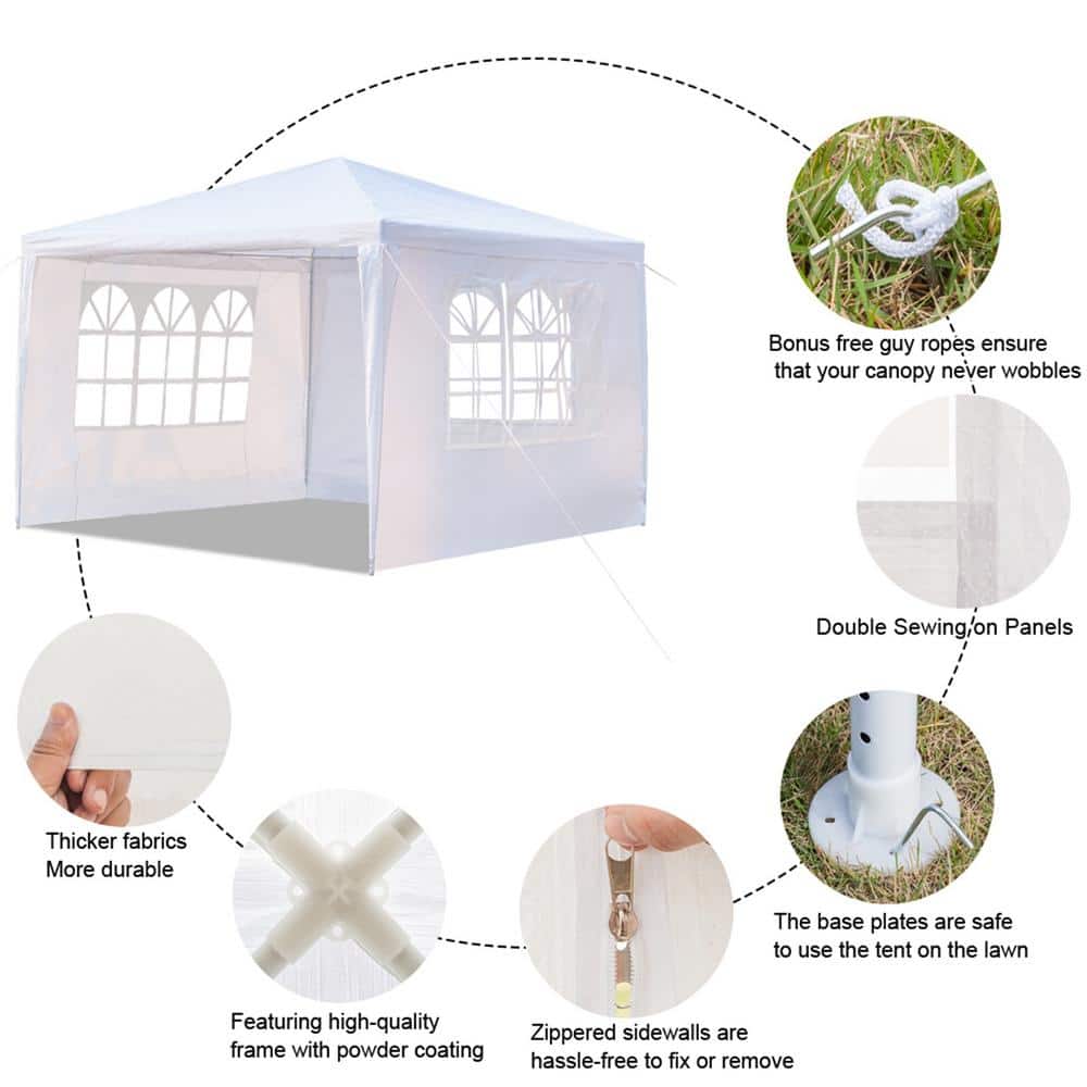 10x10 White Waterproof PE Cloth Party Tent with Removable Sidewalls