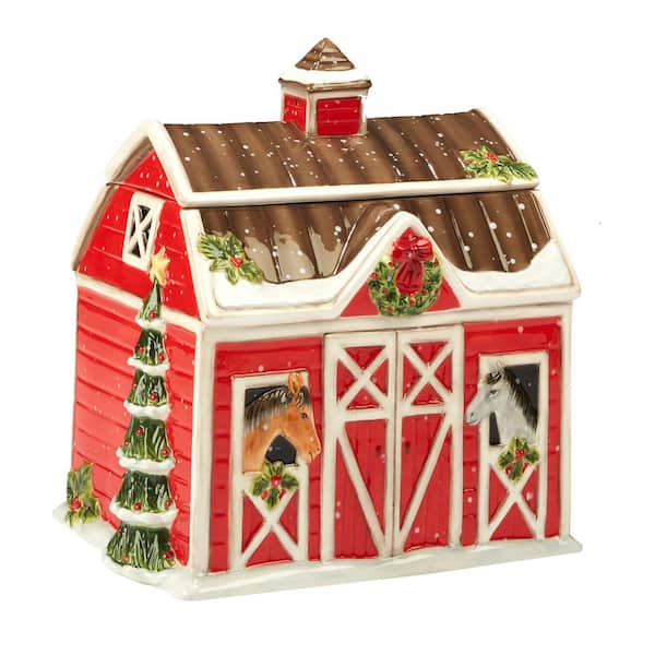 Chrismas on the Farm by Susan Winget 3-D Barn 10 in. Cookie Jar